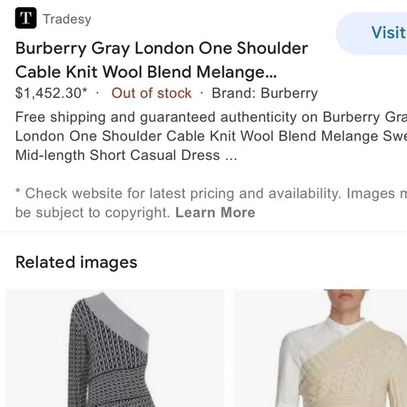NWT BURBERRY gray black cable knit one shoulder asymmetrical sweater size XL